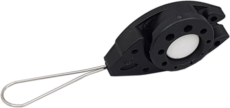 Зажим обеспечивает максимально надежное крепление для  FTTH кабеля. Разработан специально для FTTH DROP кабеля с диэлектрическим несущим элементом.